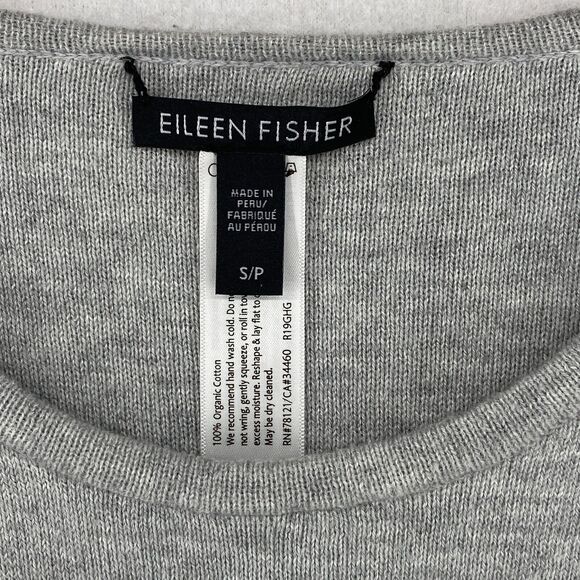 EILEEN FISHER Sweater S Organic Cotton Striped Reversible Pullover Gray White - Picture 9 of 14